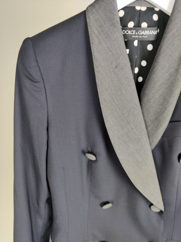 DOLCE & GABBANA NAVY AND GREY DOUBLE-BREASTED BLAZER SIZE IT36 (UK4)